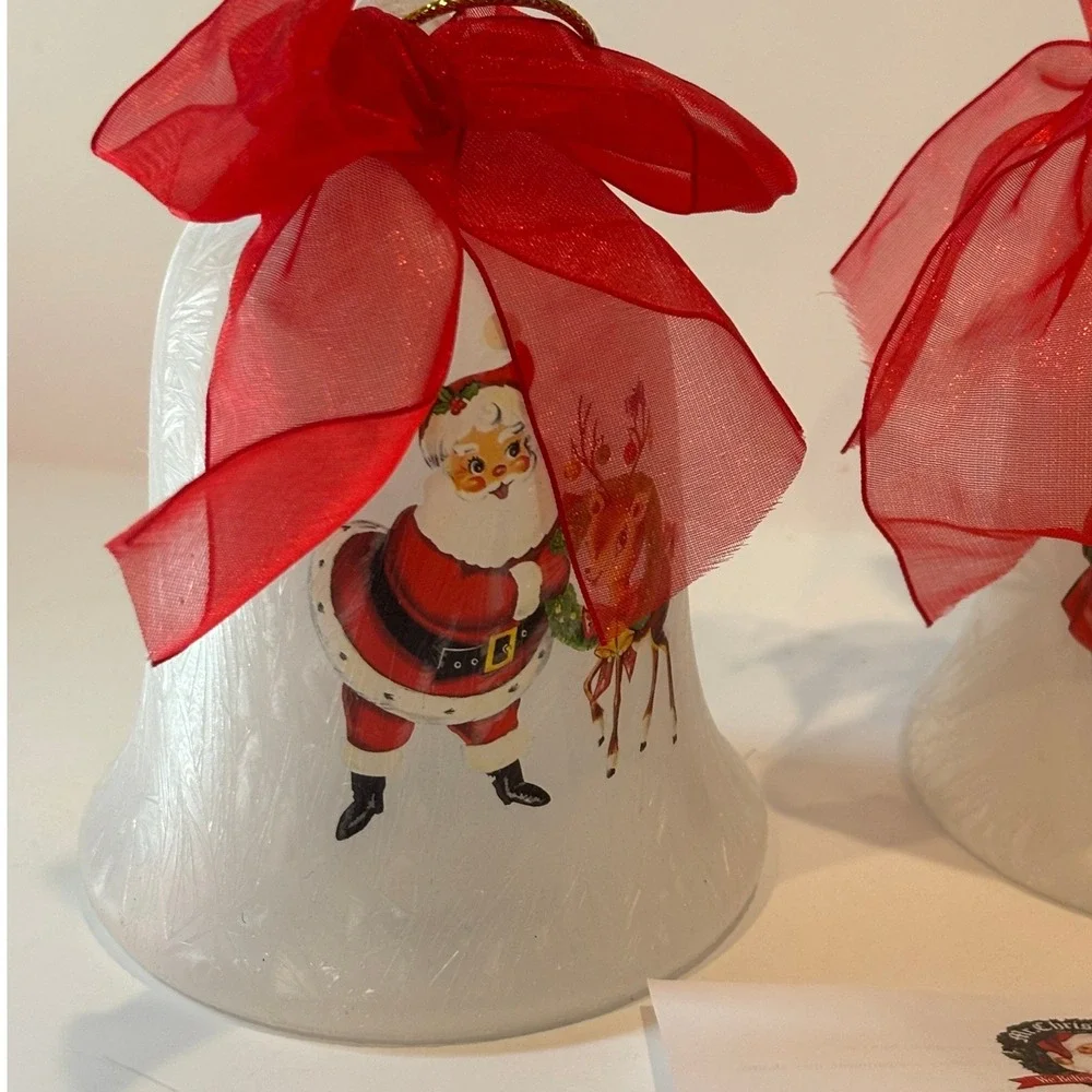 Mr. Christmas Glass Bells Set of 4 Frosted Lighted Ornaments Timer Vintage Style